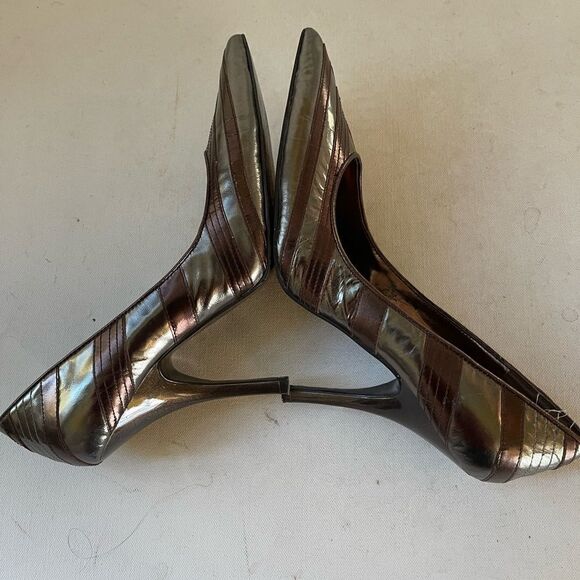 Carlos Santana Casino metallic pewter and bronze stiletto heels pointed toe SZ9M - Picture 4 of 9